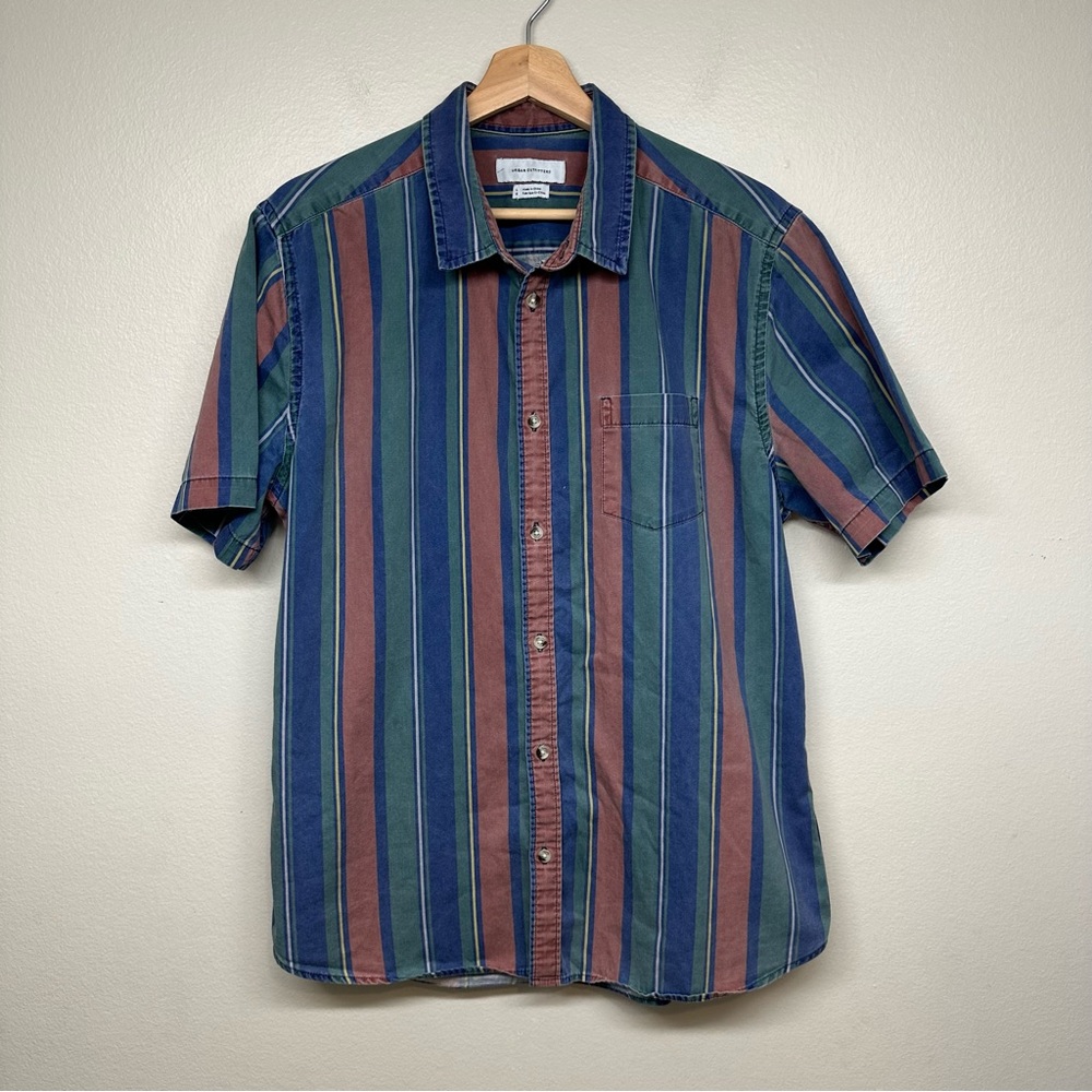 Urban Outfitter Mens Short Sleeve Striped Button Down Shirt Size L